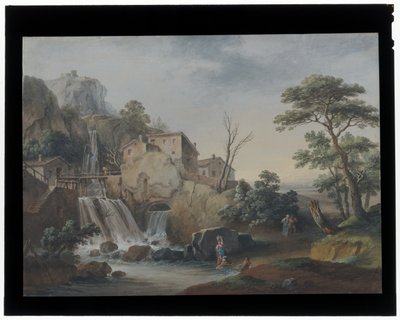Landschaft mit Wasserfall und Hütten von Marco Ricci