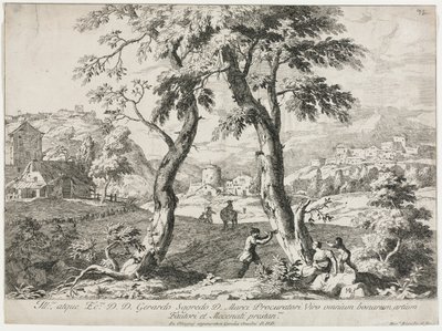 Ansicht eines Dorfes mit Figuren im Vordergrund, 1723 von Marco Ricci