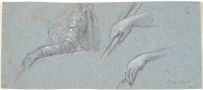 Zwei Studien von Händen und Studie eines Frauenoberkörpers mit ausgestrecktem Arm von Marcus Tuscher