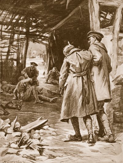 Private J.S. Kerr leistet Erste Hilfe auf einem schwer beschossenen Bauernhof von Margaret Dovaston
