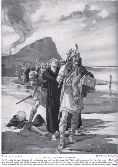 Die Plünderung von Lindisfarne 793 n. Chr. von Margaret Dovaston