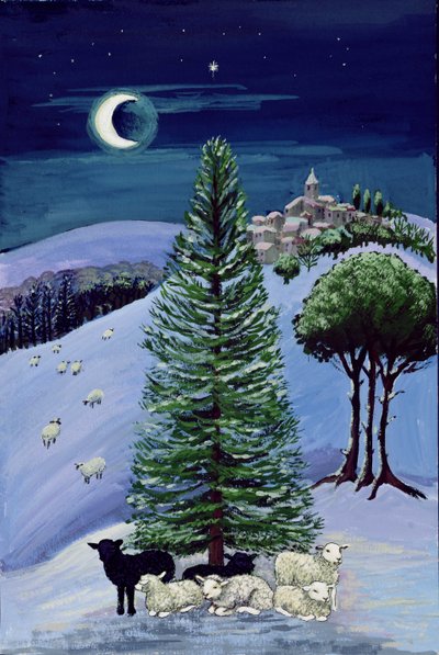 Schafe in einer Winterlandschaft von Margaret Loxton