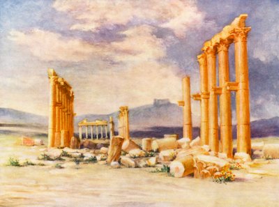 Kolonnade, Palmyra, mit Drusenburg in der Ferne von Margaret Thomas