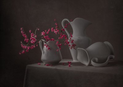 Rosa Blüten und Weiße Krüge von Margareth Perfoncio