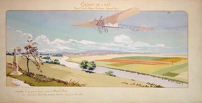 Graf Charles de Lambert in einem Bleriot-Eindecker fliegt den West Circuit, veröffentlicht von Mabileau, Paris von Marguerite (fl.1909 14) Montaut
