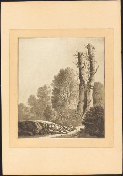 Landschaft mit zwei Bäumen von Maria Catharina Prestel after Herman Saftleven