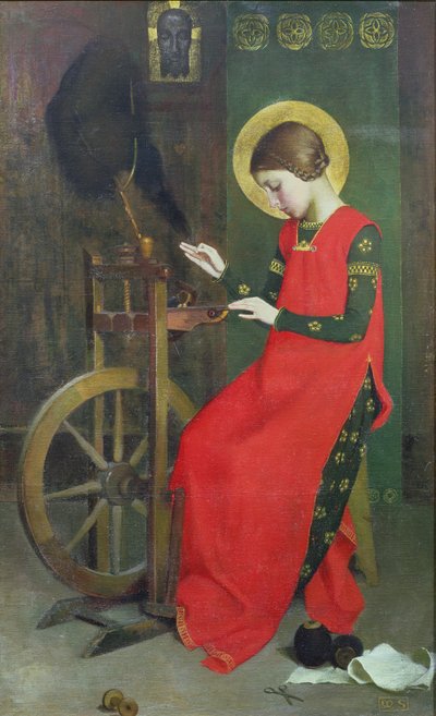 Die heilige Elisabeth von Ungarn spinnt Wolle für die Armen, ca. 1895 von Marianne Stokes