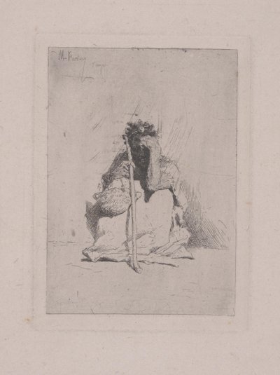 Ohne Titel - Kauernde Figur mit Stock von Mariano José María Bernardo Fortuny y Carbó