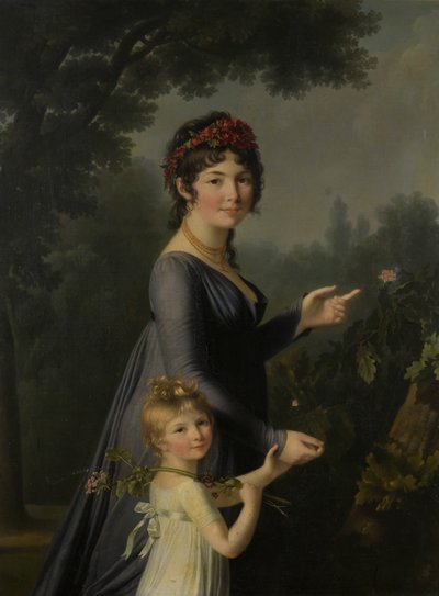 Porträt von Marie Geneviève Lemoine mit ihrer Tochter Anne Aglaé Deluchi in einem Park von Marie Elisabeth Lemoine