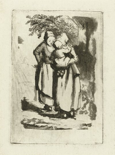 Zwei stehende Bäuerinnen, eine mit einem Kind auf dem Arm von Marie Lambertine Coclers
