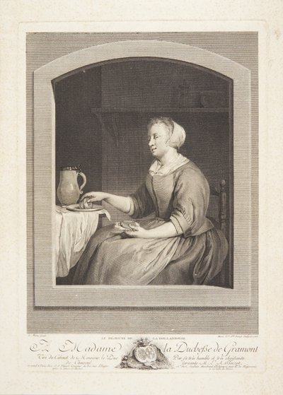 Eine holländische Frau isst Frühstück, durch ein Fenster gesehen von Marie Louise Adélaïde Boizot