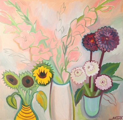 Modernes Blumenstillleben von Marina Gorkaeva