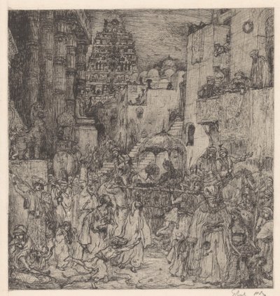 Die Menge erfüllte die Straßen mit feierlicher Freude von Marius Bauer (signed by artist)