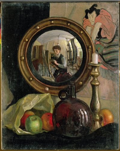 Stillleben mit Selbstporträt von Mark Gertler