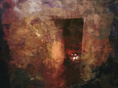 Irische Hütte Serie - Vordertür/rosa Wand mit Torffeuer von Mark Gordon