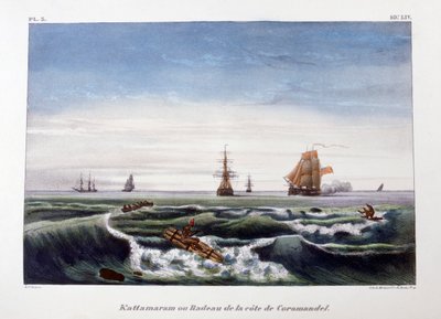 Ein Floß vor der Küste von Coromandel, Indien, 1828 von Marlet et Cie