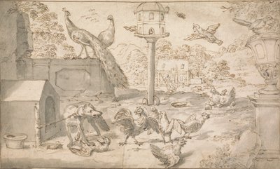 Landschaft mit Vögeln und Hund von Marmaduke Cradock