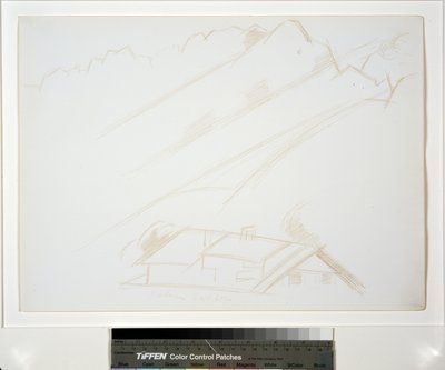 Berglandschaft, Gebäude im Vordergrund von Marsden Hartley