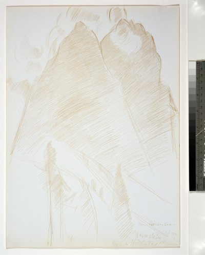 Berglandschaft, Zwillingsgipfel und Bäume im Vordergrund, 1933 von Marsden Hartley