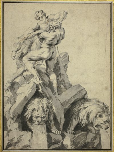 Herkules und Antäus Entwurf für einen Brunnen von Martin Desjardins