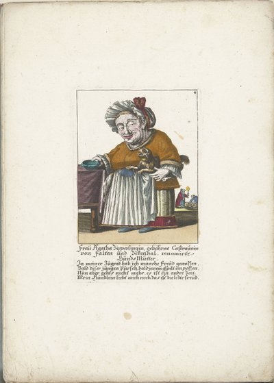 Die Zwergin Frau Agatha Zipperlingin mit Hündchen, ca. 1710 von Martin Engelbrecht (attributed to)