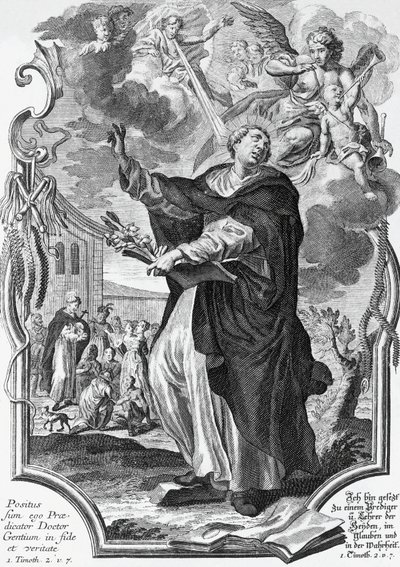 Vinzenz Ferrer (1350-1419), spanischer Dominikaner, Kupferstich von Martin Engelbrecht (1684-1756) von Martin Engelbrecht