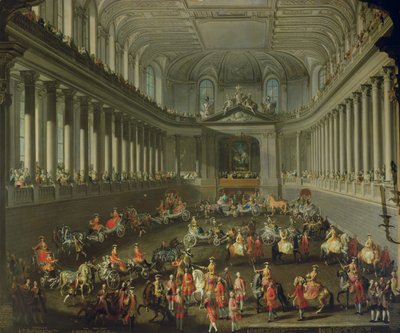 Eine Kavalkade in der Winterreitschule der Wiener Hofburg zur Feier des Sieges über die französische Armee in Prag, 1743 von Martin II Mytens or Meytens