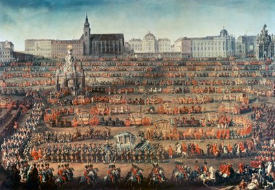 Zeremonielle Ankunft von Isabella von Parma in Wien, um Braut von Kaiser Joseph II. zu werden von Martin II Mytens or Meytens
