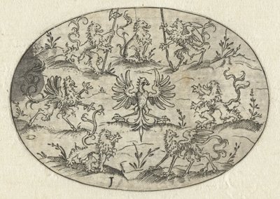 Oval mit Adler umgeben von Löwen und Fantasiewesen von Martin Pleginck