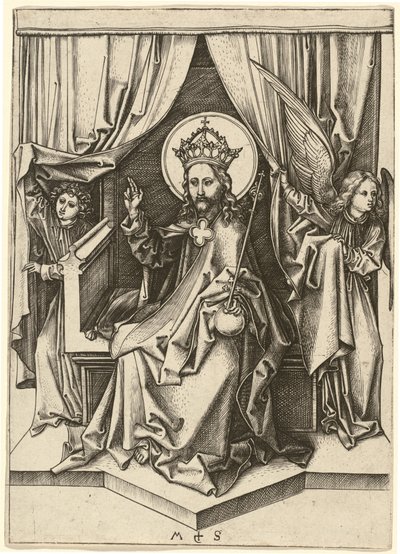 Christus auf dem Thron mit zwei Engeln von Martin Schongauer