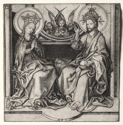 Gottvater und die selige Jungfrau auf dem Thron, begleitet von Engeln von Martin Schongauer