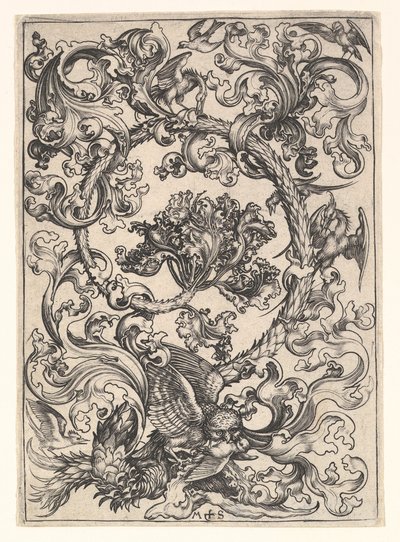 Ornament mit Eule, verspottet von Tagvögeln, ca. 1435-1491 von Martin Schongauer