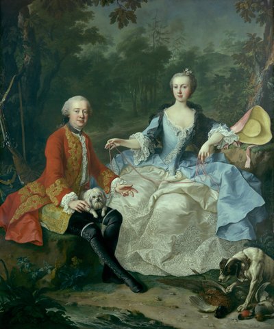 Graf Giacomo Durazzo 1717-1794 in der Gestalt eines Jägers mit seiner Frau, wahrscheinlich frühe 1760er Jahre von Martin van Meytens