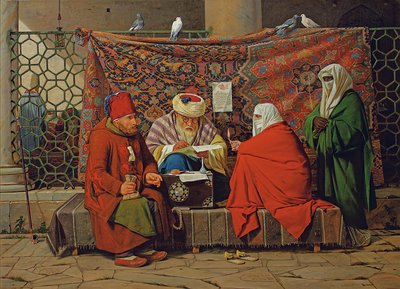 Ein türkischer Notar, der vor der Kilic Ali Pasha Moschee in Tophane, Konstantinopel, einen Ehevertrag aufsetzt von Martinus Rorbye