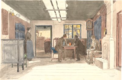 Ein Bauernhaus auf Samsø mit einer Frau und drei Männern von Martinus Rørbye