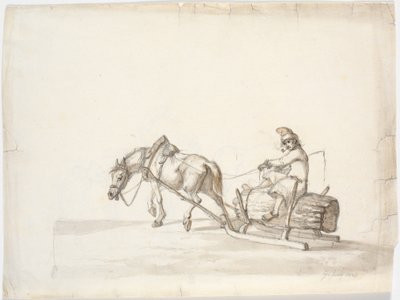 Pferdeschlitten mit einem Mann auf einem Bündel Schilfrohr [?] von Martinus Rørbye