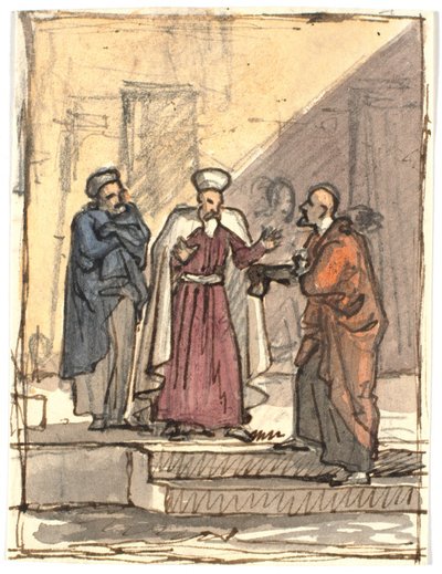 Kompositionsstudie mit drei stehenden Männern auf einer zweistufigen Treppe von Martinus Rørbye