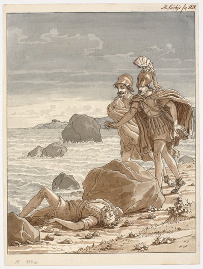 Zwei Krieger finden einen Mann, der an den Strand gespült wurde von Martinus Rørbye