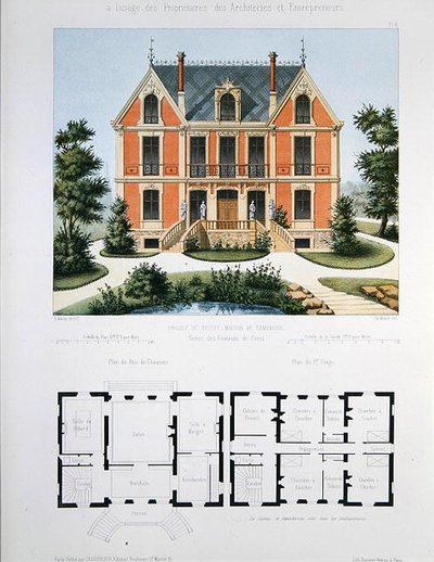 Projekt für ein kleines Landhaus in der Nähe von Paris, graviert von Walter, Platte 6 aus 