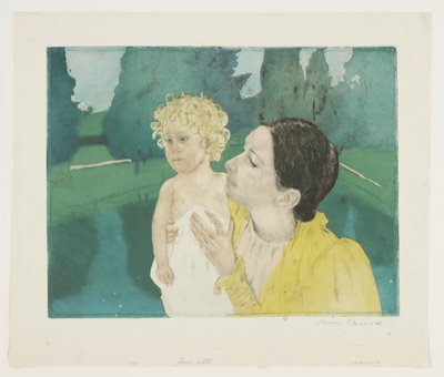 Junge Mutter in einem Park vor einem Wasserbecken von Mary Cassatt