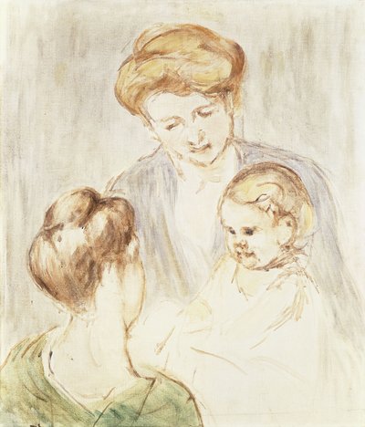 Lächelndes Baby mit zwei Mädchen von Mary Cassatt