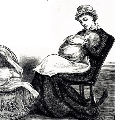 Eine Gravur, die eine Mutter zeigt, die ihr Baby wiegt von Mary Ellen Edwards