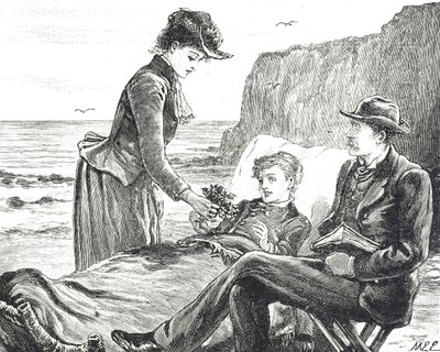 Gravur, die einen verkrüppelten Jungen am Meer darstellt von Mary Ellen Edwards