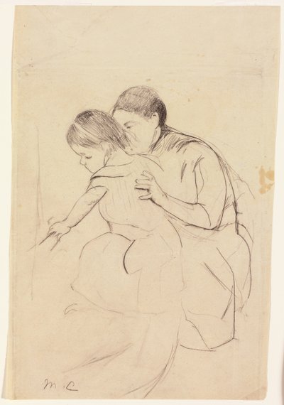 Baby mit der linken Hand, die eine Wanne berührt, gehalten von ihrer Krankenschwester, ca. 1891 von Mary Cassatt
