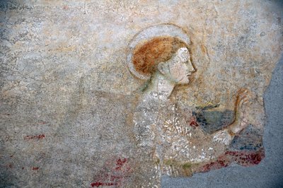 Fresko von Masolino da Panicale in der Taufkapelle von Castiglione, Detail der Verkündigung von Masolino da Panicale