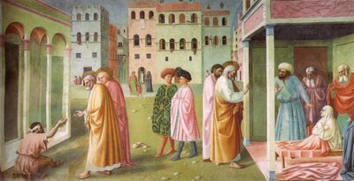 Heilung des Gelähmten und Auferweckung der Tabitha von Masolino da Panicale