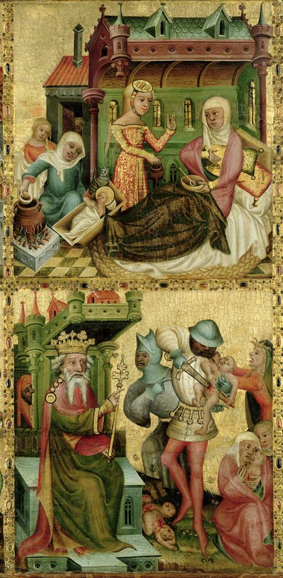 Geburt der Jungfrau und das Massaker der Unschuldigen, vom Buxtehude-Altar, 1400-10 (Tempera auf Holz) von Master Bertram of Minden