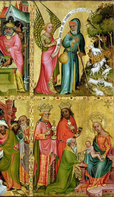 Die Verkündigung an St. Joachim und die Anbetung der Könige, vom linken Flügel des Buxtehude-Altars, 1400-10 (Tempera auf Holz) (Detail) von Master Bertram of Minden