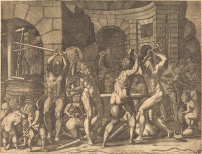 Vulkan und die Zyklopen schmieden Pfeile von Master FG, after Francesco Primaticcio