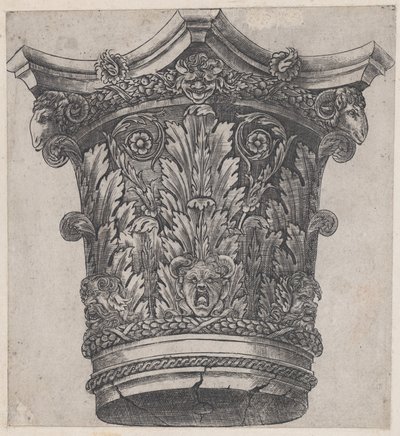 Speculum Romanae Magnificentiae: Kapitell mit Widderköpfen und Masken, ca. 1537 von Master GA